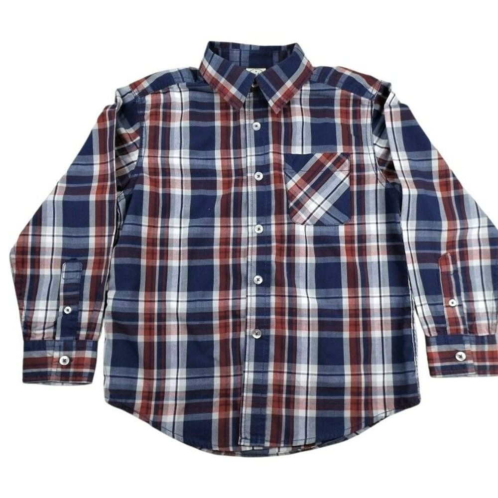 Faded Glory Boys Plaid Shirt Long Sleeve Dress Cowboy Button-Up size 6/7    JH89